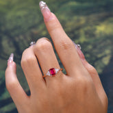 1CT Emerald Cut Ruby Three Stone Engagement Ring